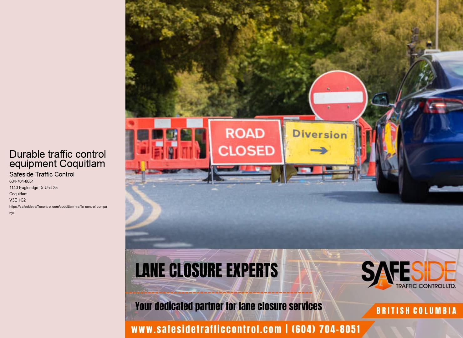 Roadwork traffic control devices supplier Coquitlam