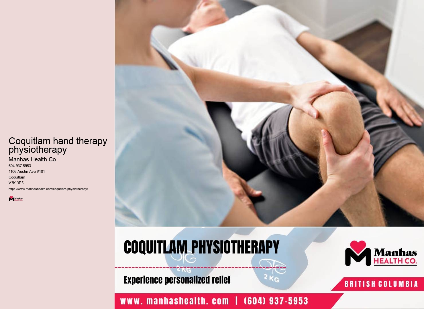 Physiotherapy clinic services Coquitlam hand therapy physiotherapy